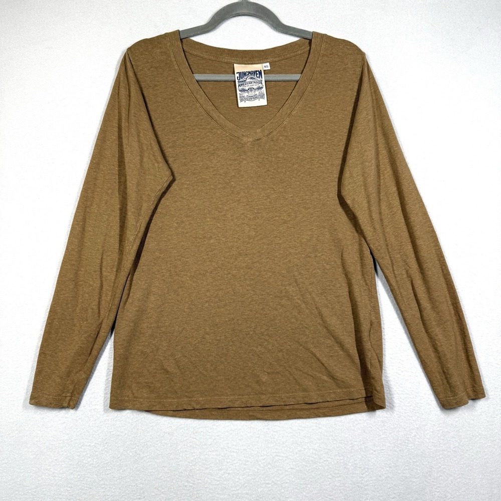 Jungmaven Top Womens XS Finch Long Sleeve V Neck Hemp Organic Cotton Brown